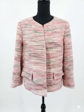 Kasper Pink Multi-Striped Collarless Tweed Jacket